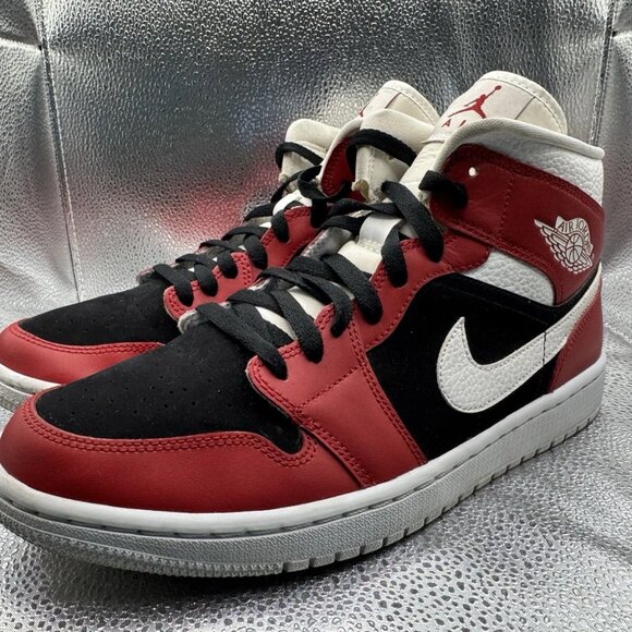 RARE 🚀 Size 12 - Air Jordan‎ 1 Mid Gym Red White Black Bred Women BQ6472 601 - Picture 3 of 11